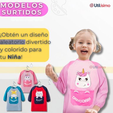 DELANTAL INFANTIL NIÑA MANGA LARGA CON BOLSILLO COLORES SURTIDOS - 2