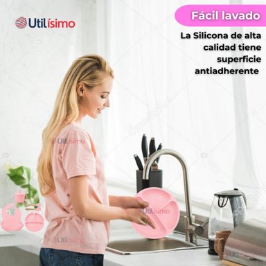SET DE ALIMENTACIÓN BEBÉ SILICONA CON VASO 5 PIEZAS LIBRE BPA ROSA CLARO - 11