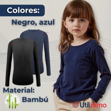 PACK 3 PRIMERA CAPA ESCOLAR BAMBÚ INVIERNO CAMISETA NIÑA CUELLO REDONDO POLERA - 5