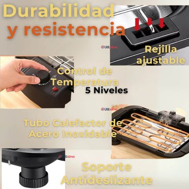 PARRILLERA ELÉCTRICA ASADOR 2000W DE POTENCIA ANTIADHERENTE NEGRO - 8