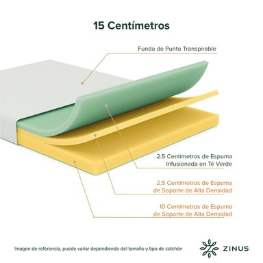 COLCHÓN ZINUS 2 PLAZAS ESPUMA GREEN TEA LONG 150 X 200 X 15 CM - 5