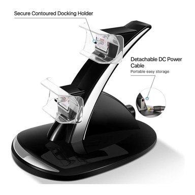 BASE SOPORTE CARGADOR 2 JOYSTICK PS4 NEGRO - 2