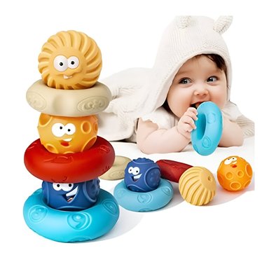 JENGA BEBE JUEGO APILABLE AROS Y PELOTA ROJO - 1