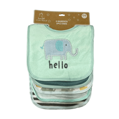 PACK X5 BABERO BEBE BEBÉ ELEFANTE MENTA - 1