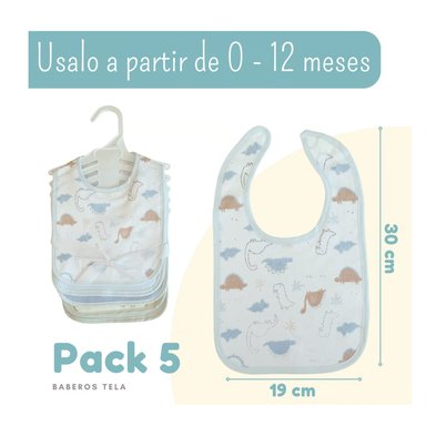 PACK X5 BABERO BEBE BEBÉ ELEFANTE MENTA - 3