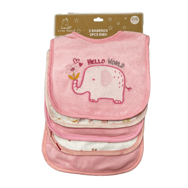 PACK X5 BABERO BEBE BEBÉS ELEFANTE ROSADO - 1