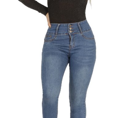 JEANS MUJER MEGABAZAR AZUL TIRO ALTO 73 YASSNE - 4