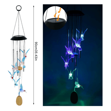 CAMPANILLA SOLAR COLIBRI AZUL LUZ MULTICOLOR - 3