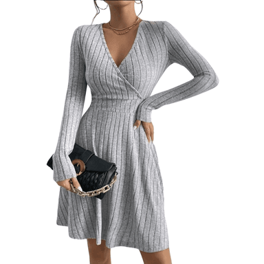 VESTIDO MUJER KADRIHEL NEGRO I039 SEMIACAMPANADO BLUSA CRUZADA OTOÑO INVIERNO - 1