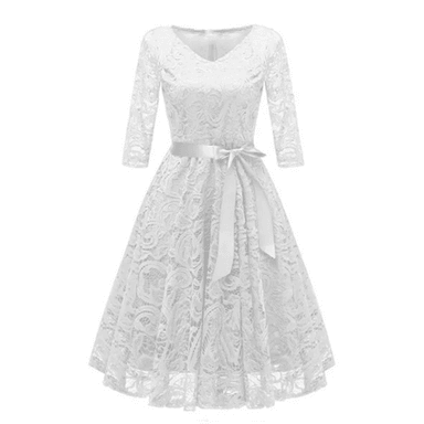 VESTIDO ACAMPANADO MUJER KADRIHEL BLANCO IDEAL PARA FIESTA GALA COCTEL BODA VC030 - 1