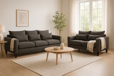 SOFA 3 Y 2 CUERPOS RAMIS EN TELA GRIS, SET PARA LIVING - 1