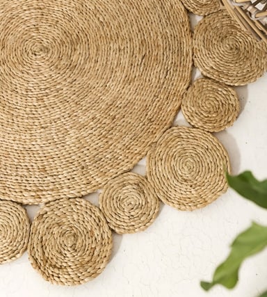 ALFOMBRA REDONDA YUTE BORDE CÍRCULOS INTERCALADO NATURAL JHN - 3