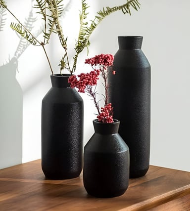 FLORERO DECORATIVO JARRÓN CERÁMICA ALTO MESA NEGRO JHN - 7
