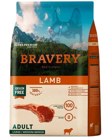 BRAVERY SUPER PREMIUM ADULTO MEDIANA GRANDE CORDERO 12KG - 1