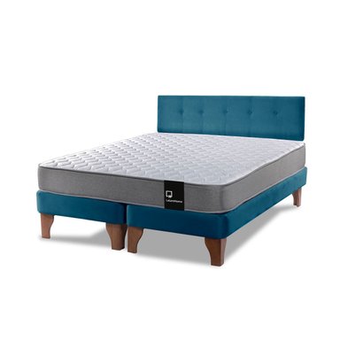 CAMA EUROPEA LATAM HOME ZEN BEST TELA VELVET AZUL 2 PLAZAS + RESPALDO - 1