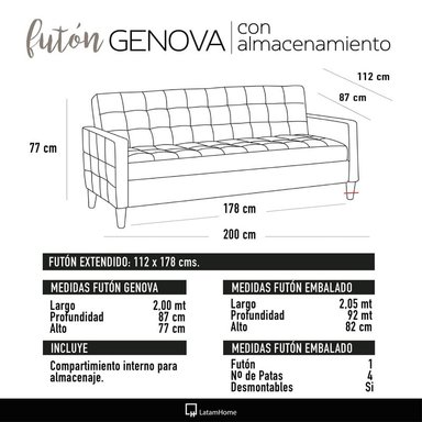 FUTON LATAM HOME GENOVA 3 CUERPOS NEGRO TELA VELVET - 8