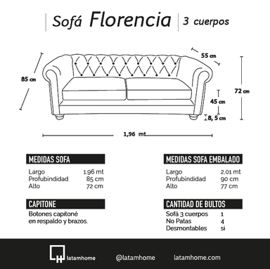 SOFA FLORENCIA 3 CUERPOS CUERO COLORADO CARAMELO - 6