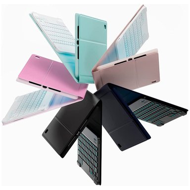 FUNDA CON TECLADO PARA IPAD 10.2 7 8 9 RANURA LAPIZ ROSADO - 7