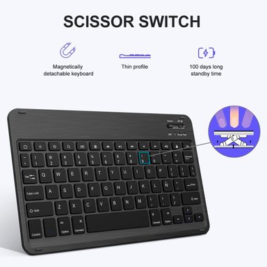 FUNDA CON TECLADO PARA IPAD 10.2 7 8 9 RANURA LAPIZ ROSADO - 8