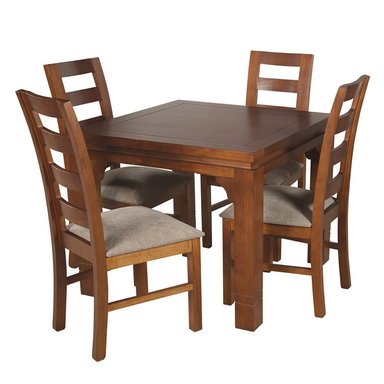 JUEGO DE COMEDOR AMELIA CUADRADA 4 SILLAS MADERA COLOR MIEL TAPIZ CAFÉ JASPEADO - 1