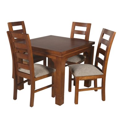 JUEGO DE COMEDOR AMELIA CUADRADA 4 SILLAS MADERA COLOR MIEL TAPIZ CAFÉ JASPEADO - 7