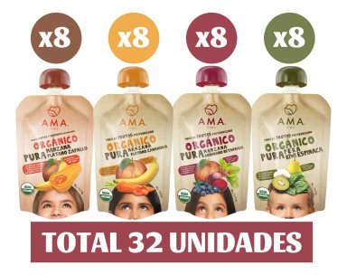 SUPLEMENTO ALIMENTICIO 32X MIX PURE VEGETALES ORGÁNICO PAPILLA COLADO COMPOTA AMA - 1