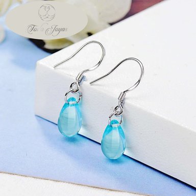 AROS TODOJOYAS GOTA CRISTAL CELESTE COLGANTE PLATA - 3