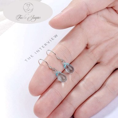 AROS TODOJOYAS GOTA CRISTAL CELESTE COLGANTE PLATA - 6