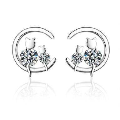 AROS TODOJOYAS PAR GATITOS EN LUNA PLATEADO PLATA - 1