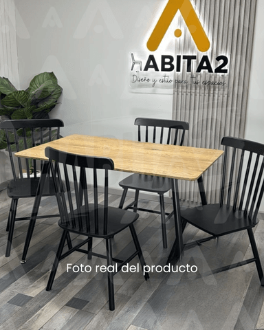 PACK 4 SILLA DE COMEDOR WINDSOR DE MADERA - NEGRO - 4
