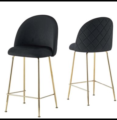 SET 2 PISOS TABURETES DE BAR 66 CM DELUXE GOLD SILLA TAPIZ TERCIOPELO - NEGRO - 1