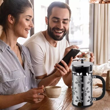 PRENSA FRANCESA DE VIDRIO Y METAL NEGRO CAFETERA 1 LITRO - 4