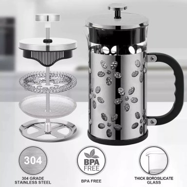 PRENSA FRANCESA DE VIDRIO Y METAL NEGRO CAFETERA 1 LITRO - 5