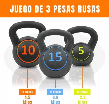 KETTLEBELL SET 3 PESAS RUSAS 2.5/4.5/7 KG CON BASE BOOMFIT - 2