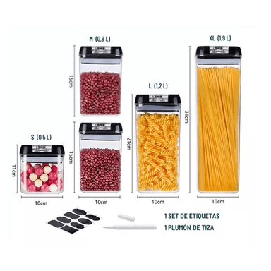 JUEGO DE 5 RECIPIENTES DE ALMACENAMIENTO DE ALIMENTOS HERMÉTICOS - 7