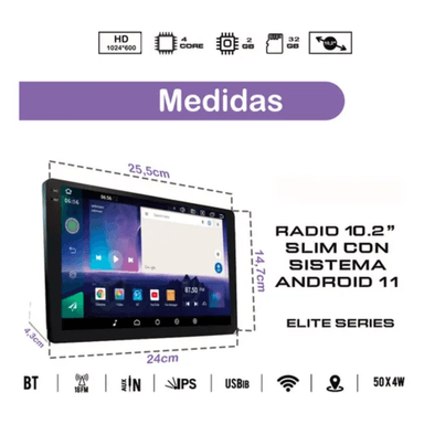 RADIO PANTALLA AUTO TACTIL 10.2 PULGADAS TV ANDROID 11.0 32GB GPS 2GB DE RAM WIFI DUAL BAND 2.4 Y 5G - 2