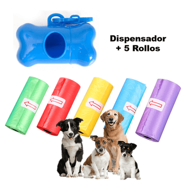 DISPENSADOR DE BOLSAS EXCREMENTO MASCOTAS + 5 ROLLO DE BOLSA - 1
