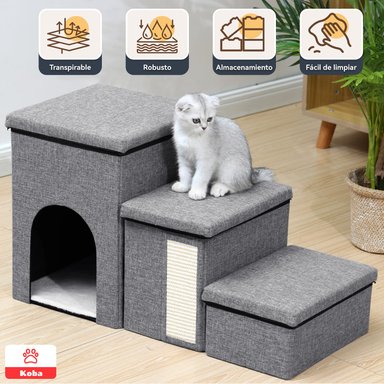 ESCALERA MASCOTA PERRO GATO CON ALMACENAMIENTO PLEGABLE GRIS - 2