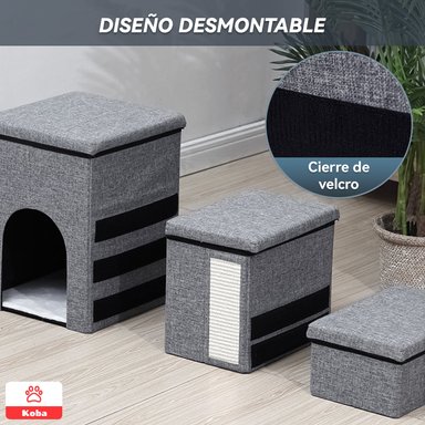 ESCALERA MASCOTA PERRO GATO CON ALMACENAMIENTO PLEGABLE GRIS - 3