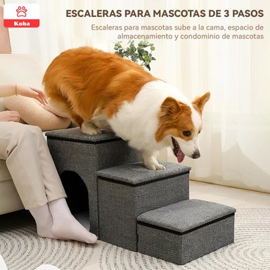 ESCALERA MASCOTA PERRO GATO CON ALMACENAMIENTO PLEGABLE GRIS - 5