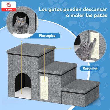 ESCALERA MASCOTA PERRO GATO CON ALMACENAMIENTO PLEGABLE GRIS - 6
