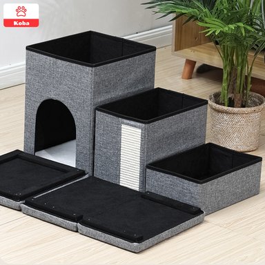 ESCALERA MASCOTA PERRO GATO CON ALMACENAMIENTO PLEGABLE GRIS - 8