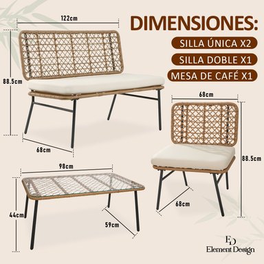 JUEGO DE LIVING DE TERRAZA 4 PERSONAS DE RATÁN SINTÉTICO - 8