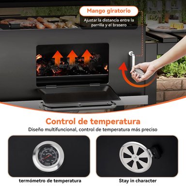 PARRILLA A CARBON CON RUEDAS Y 2 BANDEJAS LATERALES 135X47,5X106CM - 4
