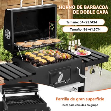 PARRILLA A CARBON CON RUEDAS Y 2 BANDEJAS LATERALES 135X47,5X106CM - 5