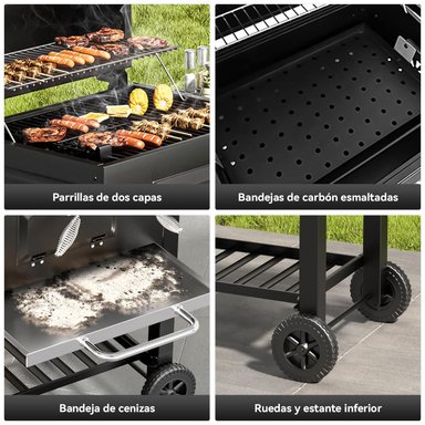 PARRILLA A CARBON CON RUEDAS Y 2 BANDEJAS LATERALES 135X47,5X106CM - 8