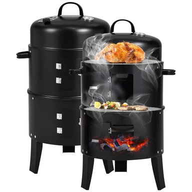 PARRILLA A CARBON Y AHUMADOR CON 2 PARRILLAS DE COCCION DIAMETRO 40CM - 1
