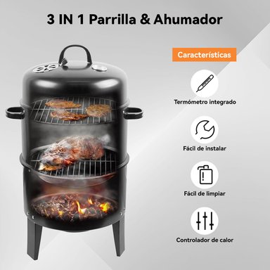 PARRILLA A CARBON Y AHUMADOR CON 2 PARRILLAS DE COCCION DIAMETRO 40CM - 3