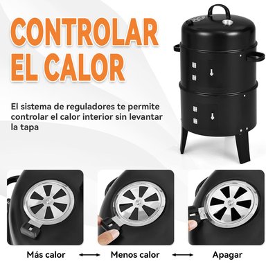 PARRILLA A CARBON Y AHUMADOR CON 2 PARRILLAS DE COCCION DIAMETRO 40CM - 4