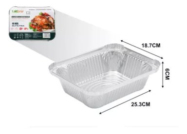 PACK DE 10 BANDEJAS DE ALUMINIO RECTANGULAR 25,3 CM X18,7 CM - 1